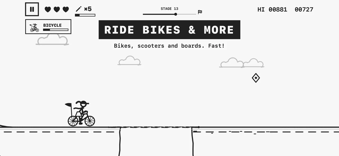 Riding a bicycle over a bridge