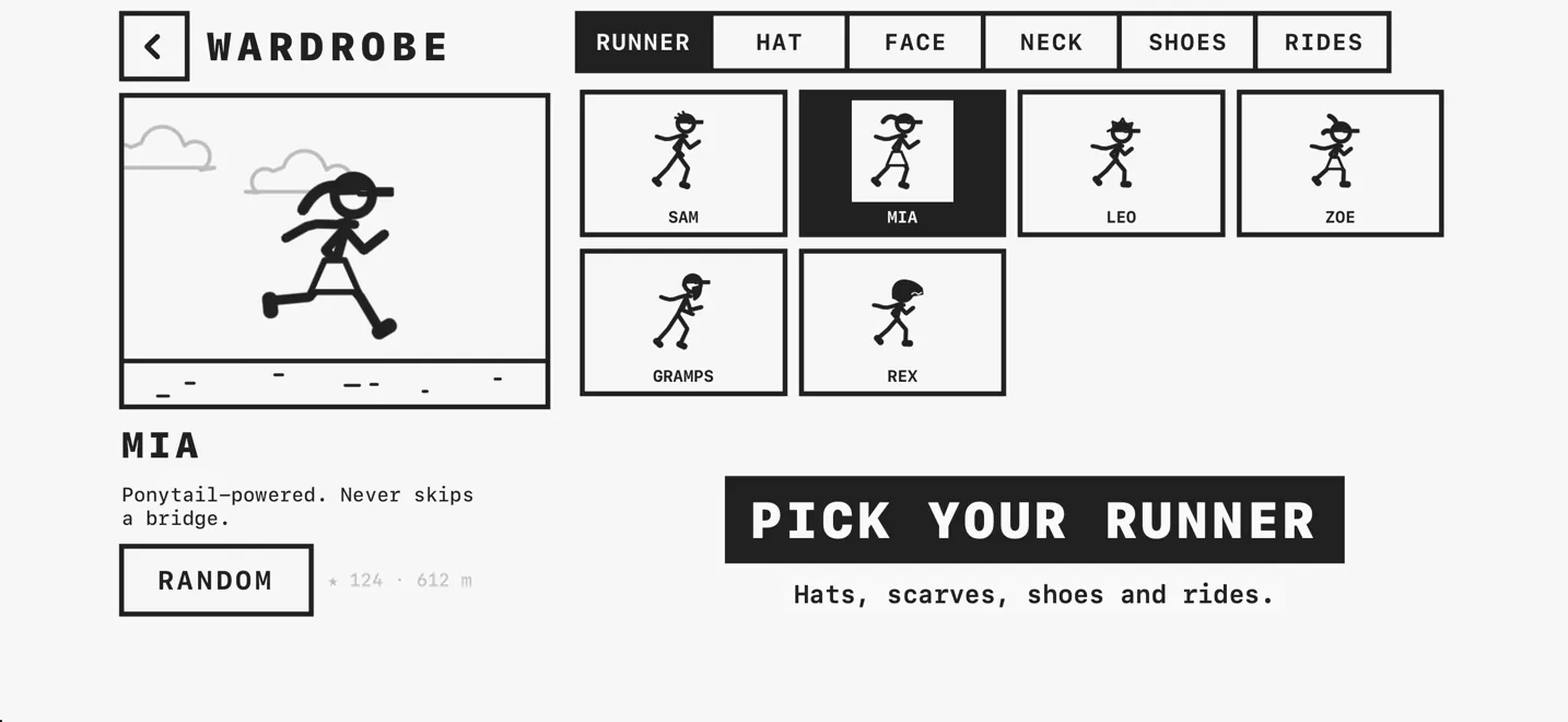 The wardrobe, where you pick your runner